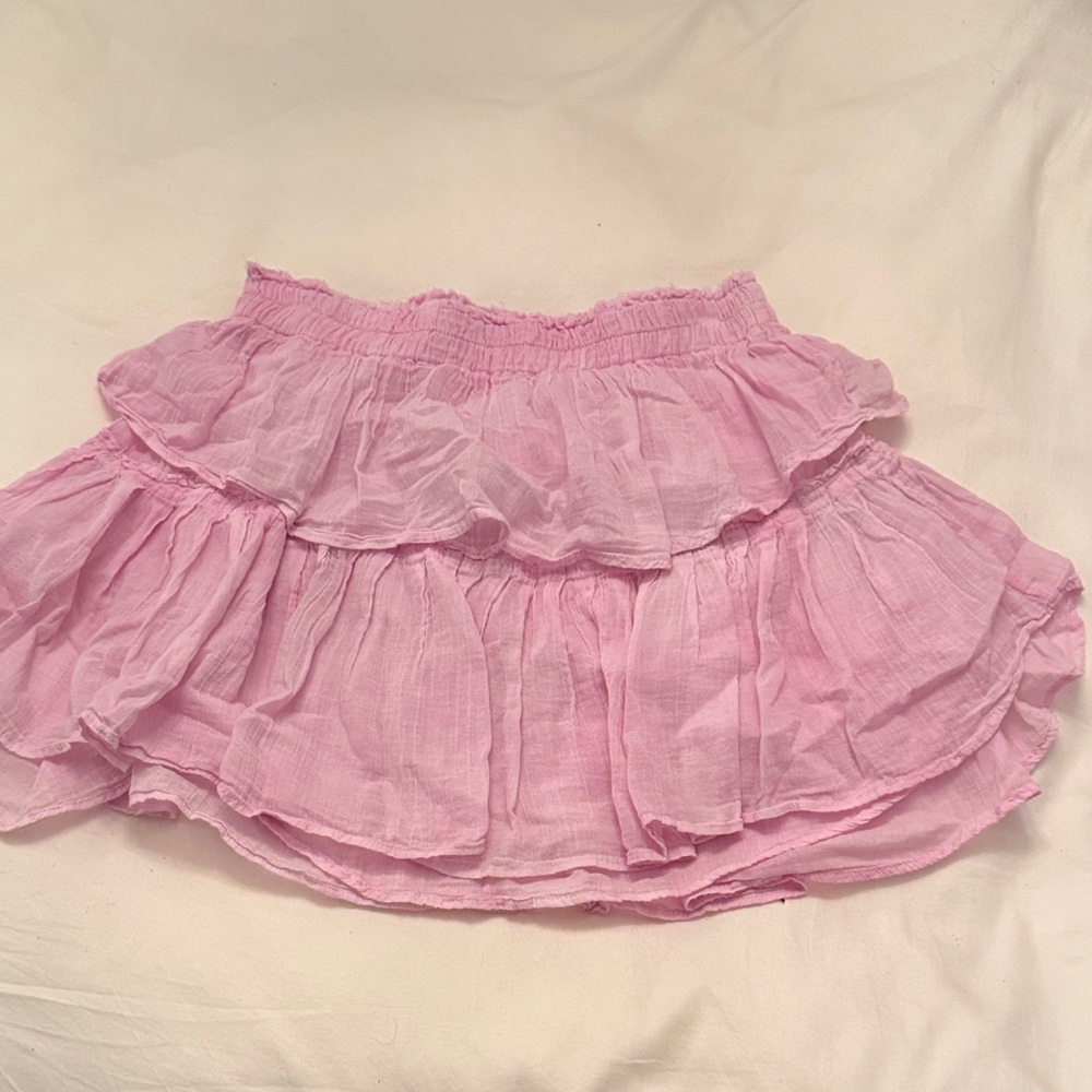 LoveShackFancy Light Pink Tiered Mini Skirt